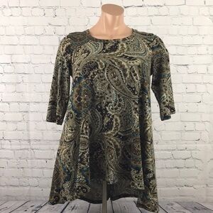 HELEN’S HEART Flowy Paisley Hi Low Tunic Top sz XL